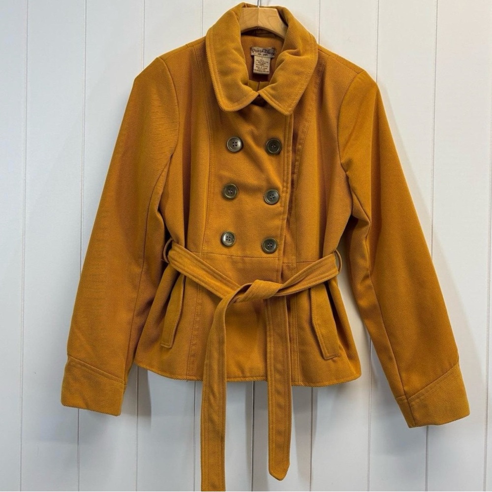 Vintage Paris Blues Mustard Corduroy Pea Coat with belt